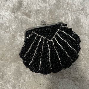 Black beaded rhinestone gala purse